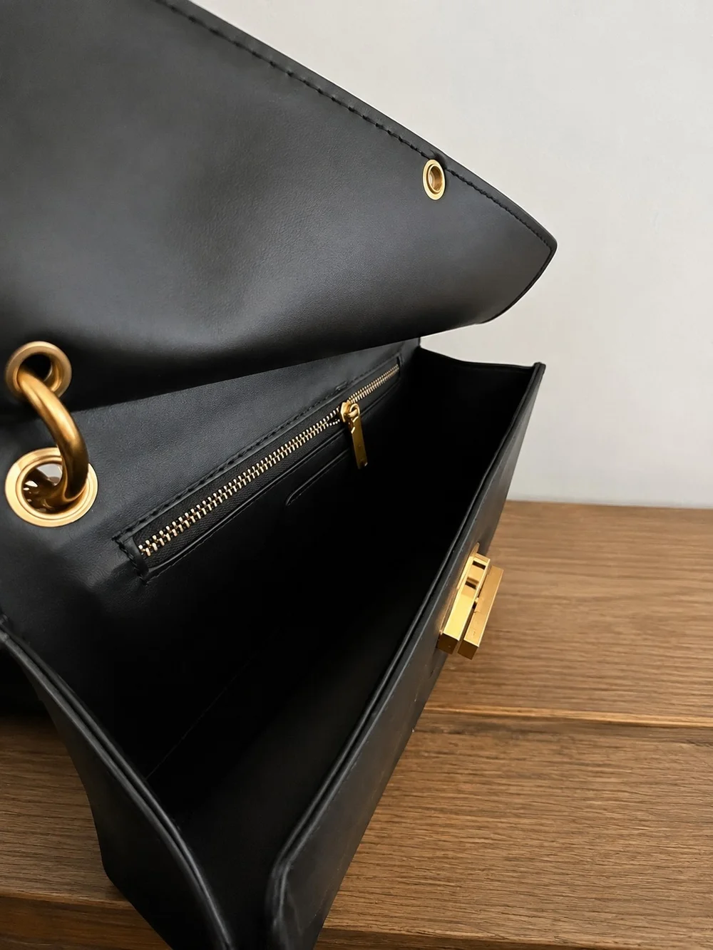 Compact Black Shoulder/Crossbody Bag with Gold Accent Hardware